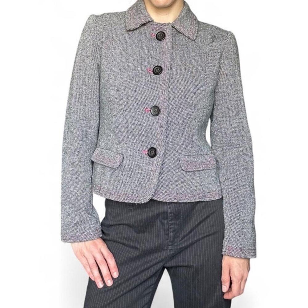 Vintage Y2K Gap Wool Blazer Jacket Gray Pink Stitching Women’s Size 6 Preppy